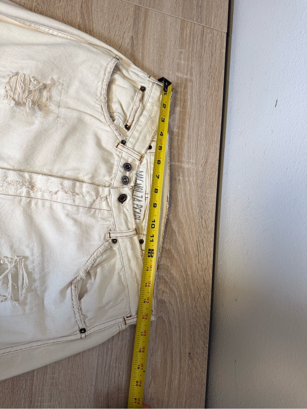 Magnolia Pearl Cotton Miner Denim pants distressed cream adjustable waist - Picture 8 of 16